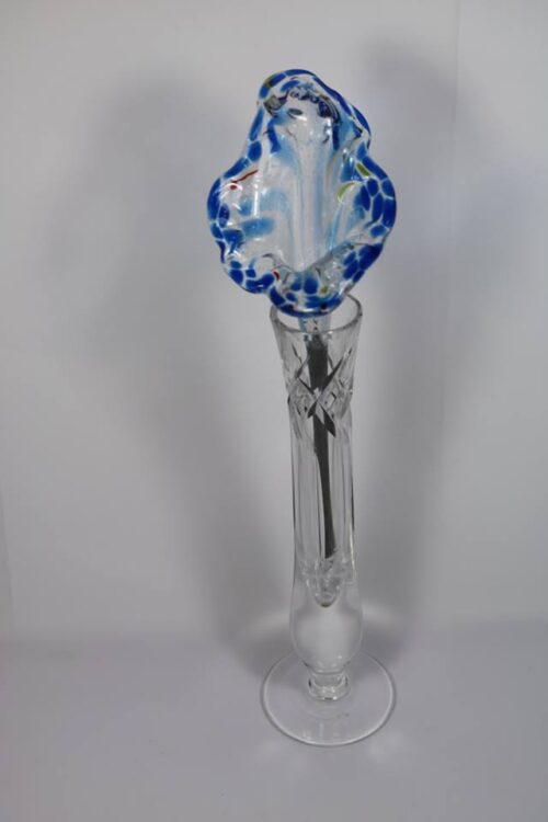 Blue glass flower for storing ashes as a memorial