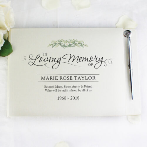 Personalised In Loving Memory Hardback Funeral Memorial Remembrance Guest Book & Pen