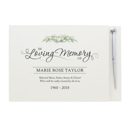 Personalised In Loving Memory Hardback Funeral Memorial Remembrance Guest Book & Pen