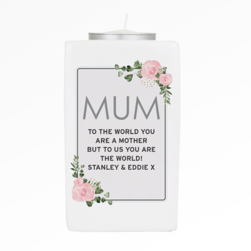 Personalised Floral Sentimental Ceramic Tea Light Candle Holder