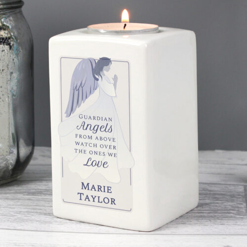 Personalised Guardian Angel Memorial Ceramic Tea Light Candle Holder