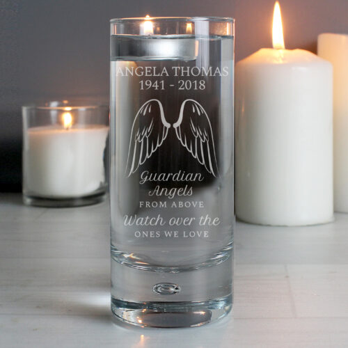 Personalised Guardian Angel Wings Memorial Floating Candle Holder