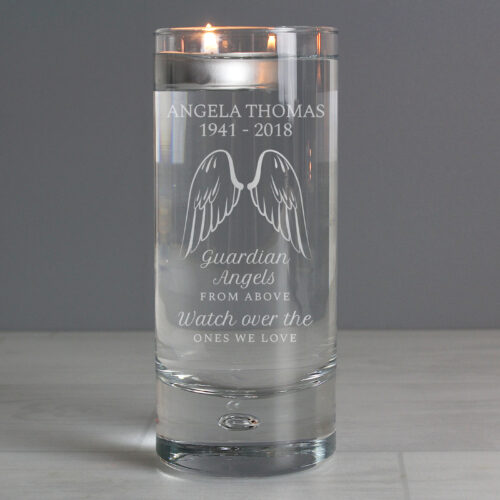 Personalised Guardian Angel Wings Memorial Floating Candle Holder