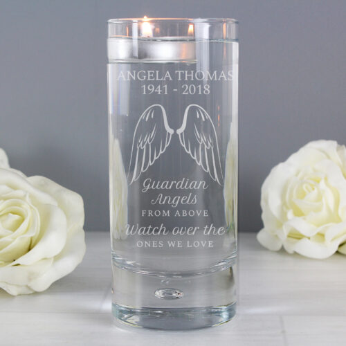 Personalised Guardian Angel Wings Memorial Floating Candle Holder