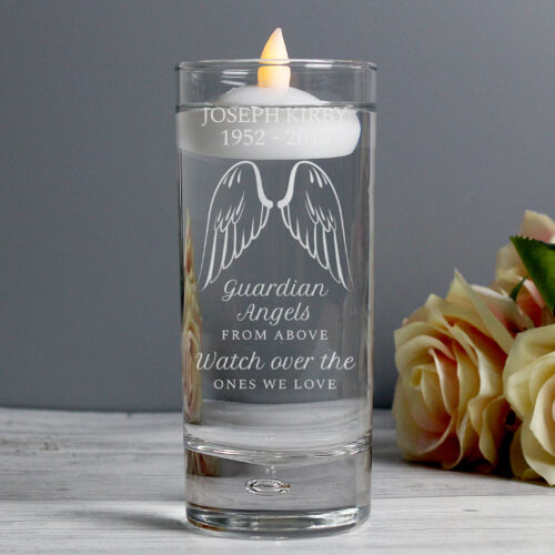 Personalised Guardian Angel Wings Memorial Floating Candle Holder