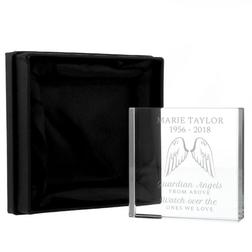 Personalised Guardian Angel Wings Large Crystal Memorial Token