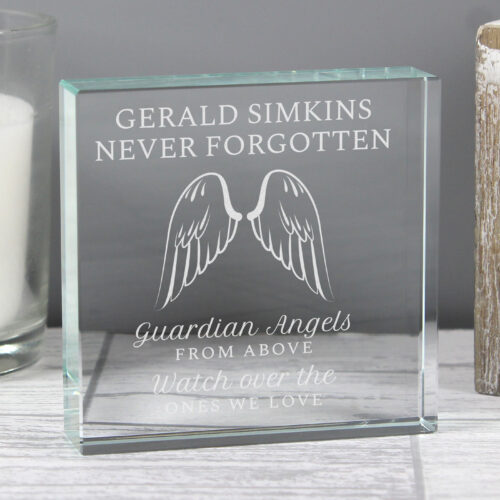 Personalised Guardian Angel Wings Large Crystal Memorial Token