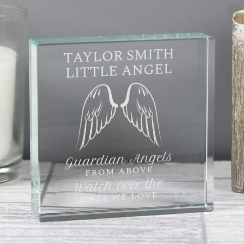 Personalised Guardian Angel Wings Large Crystal Memorial Token