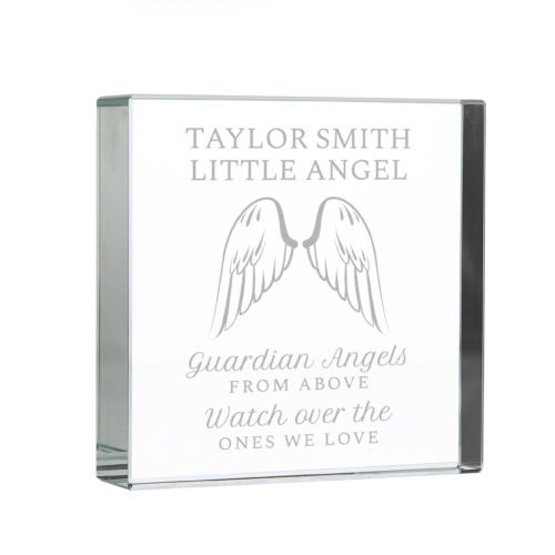 Personalised Guardian Angel Wings Large Crystal Memorial Token