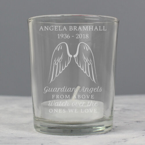 Personalised Guardian Angel Wings Memorial Votive Candle Holder