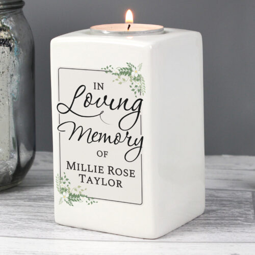 Personalised In Loving Memory Ceramic Tea Light Candle Holder