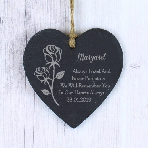Personalised Rose Slate Heart Memorial Decoration